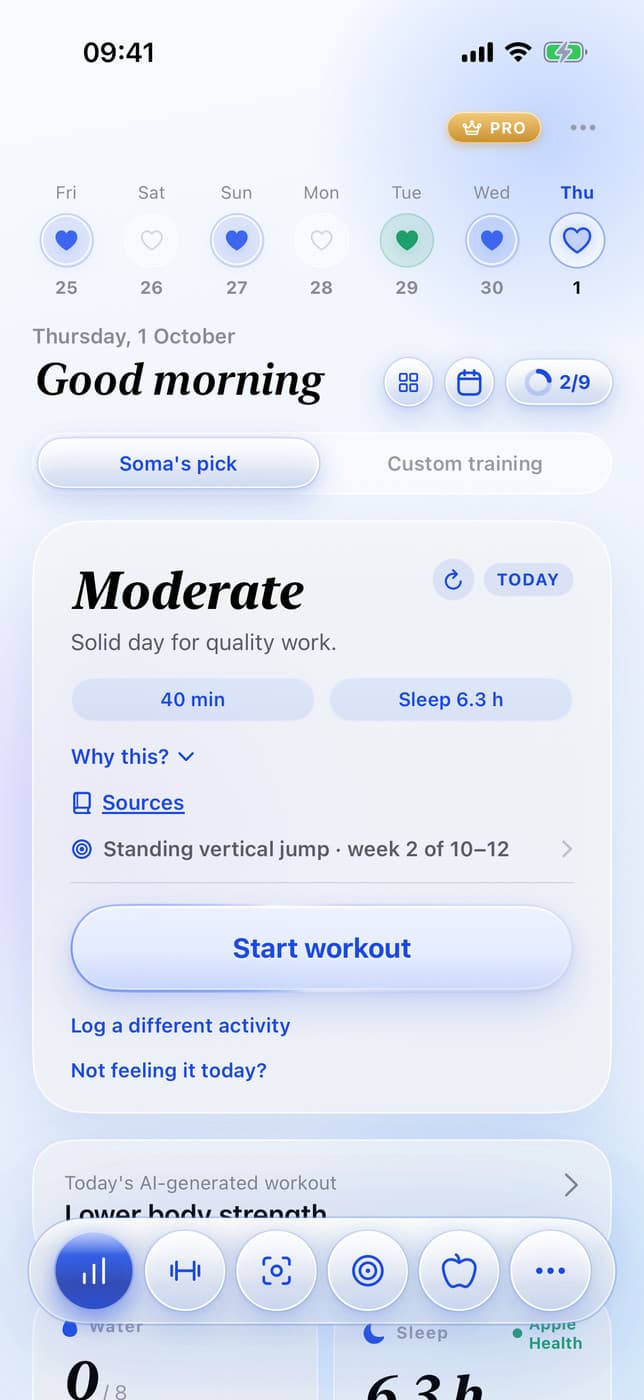 Soma home: today's plan and widgets