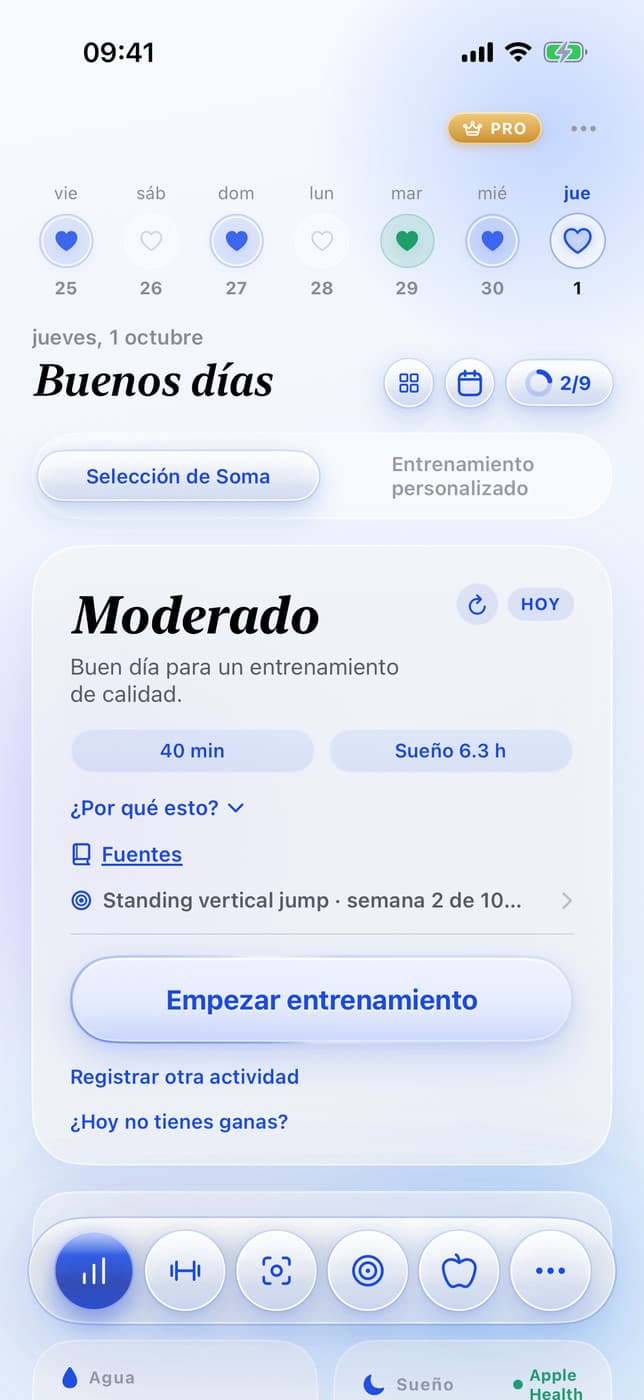 Soma home: today's plan and widgets